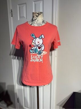 BKYS Lucky Charm Graphic Tee t-shirt embroidered graphic bunny Coral Sz M DTLR
